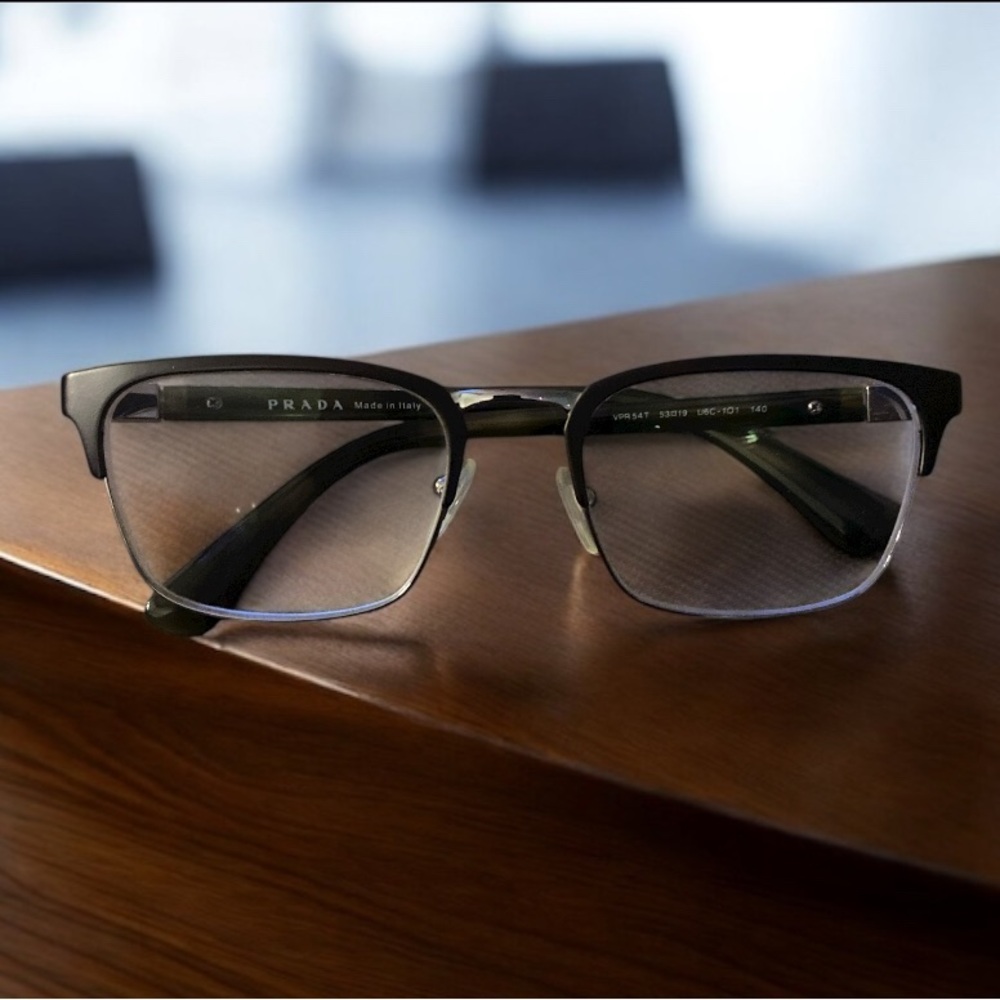 Prada Black and Silver Men's Glasses